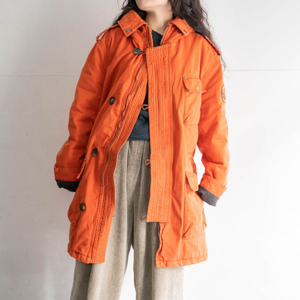 1980-90s Italy orange color zip up mountain coat -with big hood-