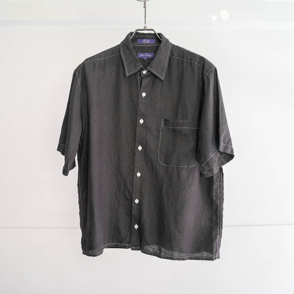 2000s linen 100 short sleeve shirt ‘black dyed’ -remake-