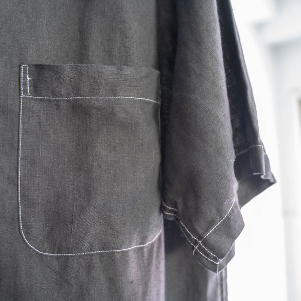 2000s linen 100 short sleeve shirt ‘black dyed’ -remake-