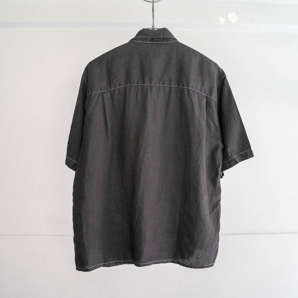 2000s linen 100 short sleeve shirt ‘black dyed’ -remake-