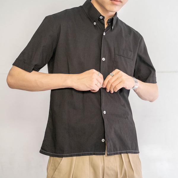 1980s black dyed short sleeve shirt -remake-