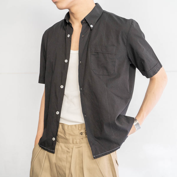 1980s black dyed short sleeve shirt -remake-