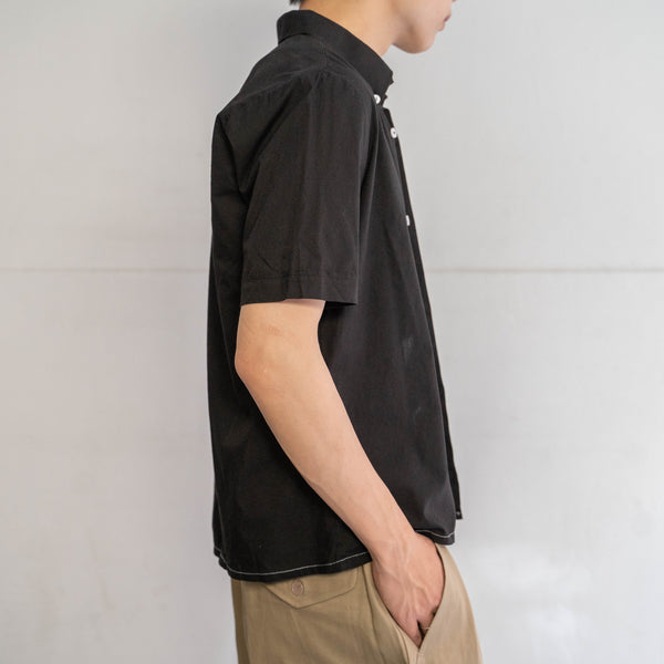 1980s black dyed short sleeve shirt -remake-