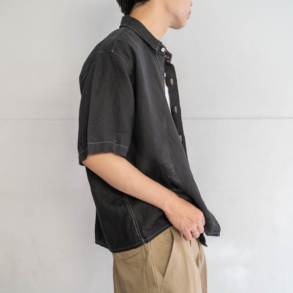 2000s linen 100 short sleeve shirt ‘black dyed’ -remake-