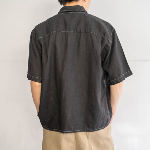 2000s linen 100 short sleeve shirt ‘black dyed’ -remake-