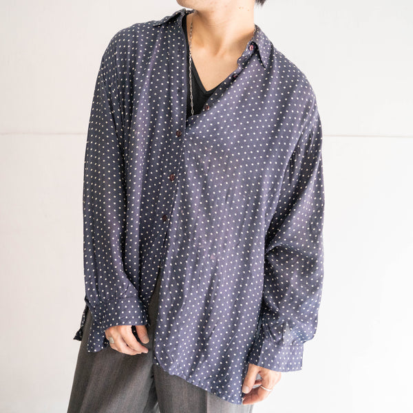 1980s navy base polka dot check all rayon shirt -good dirt-