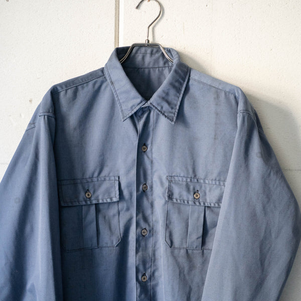 1980-90s Italian military blue work shirt 'dead stock' -black dyed & without epaulette-