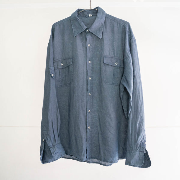 1990-00s faded blue ramie linen long sleeve shirt