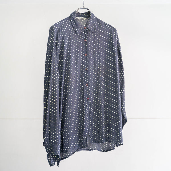 1980s navy base polka dot check all rayon shirt -good dirt-