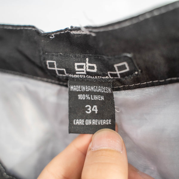 1990s black linen 2 tuck wide pants -black dyed-