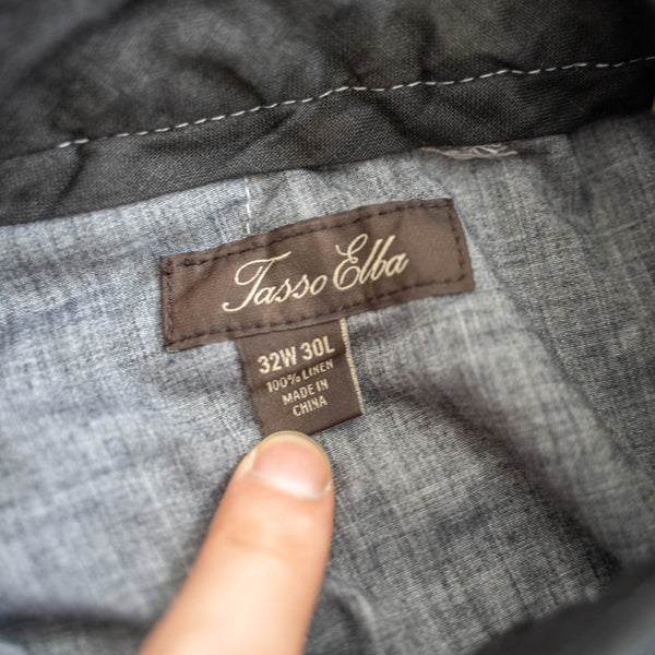 2000s black linen tapered pants -black dyed-