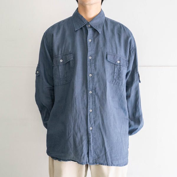 1990-00s faded blue ramie linen long sleeve shirt