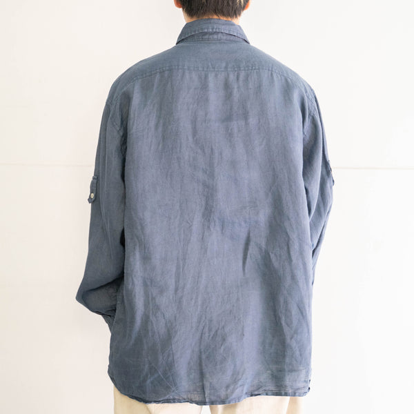 1990-00s faded blue ramie linen long sleeve shirt