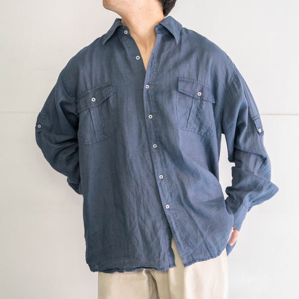 1990-00s faded blue ramie linen long sleeve shirt