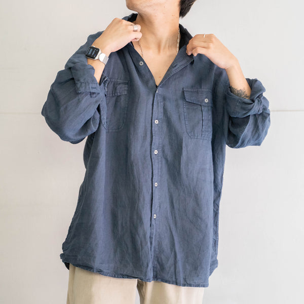 1990-00s faded blue ramie linen long sleeve shirt