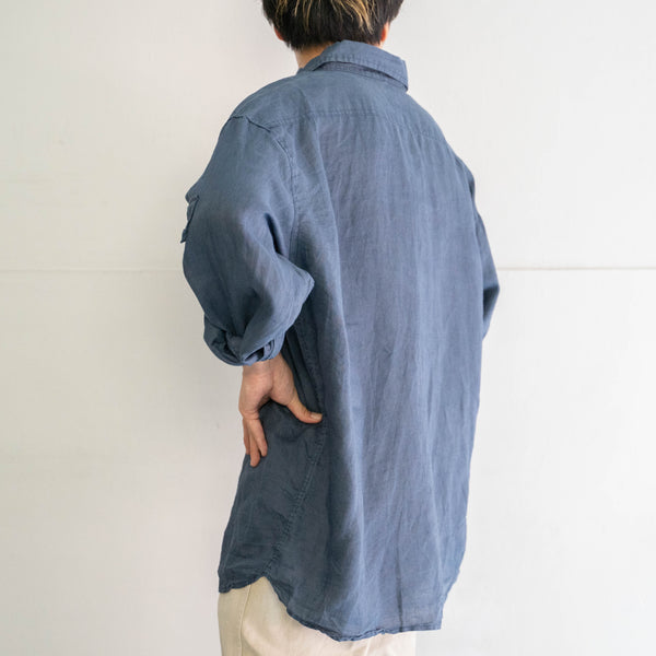 1990-00s faded blue ramie linen long sleeve shirt