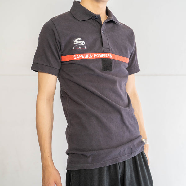 2000s France fireman navy short sleeve polo shirt