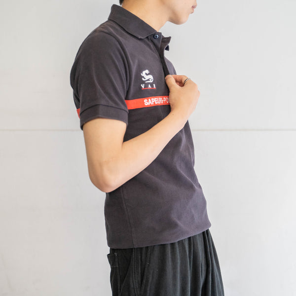 2000s France fireman navy short sleeve polo shirt