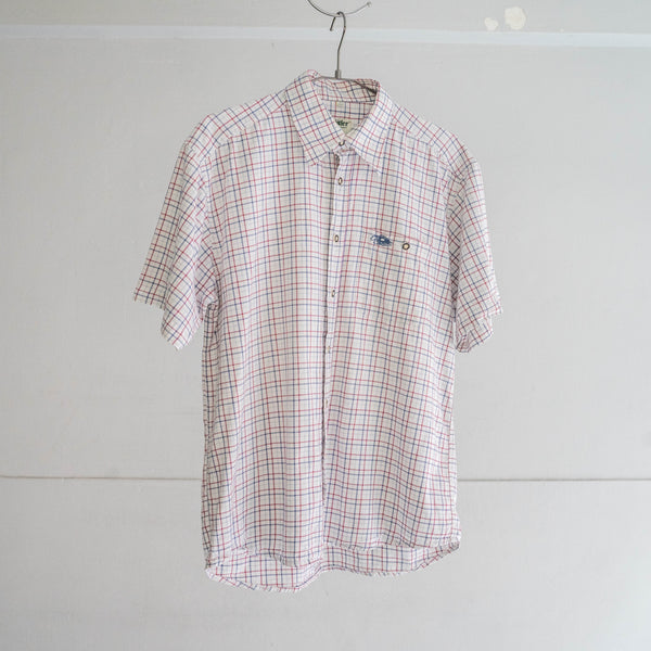 around 1980s white base red × blue checked tyrolean shirt 'remake'