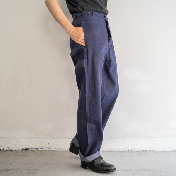 1970s Germany navy denim work pants -with cinch back- ‘dead stock’