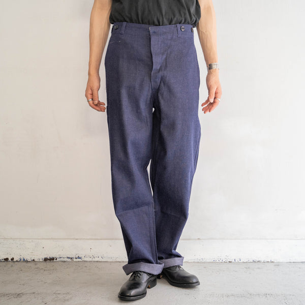 1970s Germany navy denim work pants -with cinch back- ‘dead stock’