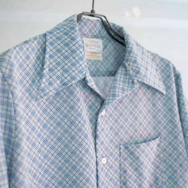 1970s USA white × blue checked s/s knit shirt