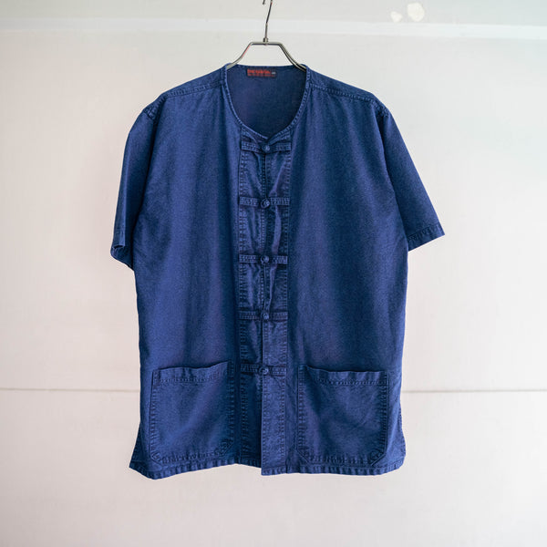 1990-00s blue china no collar s/s shirt
