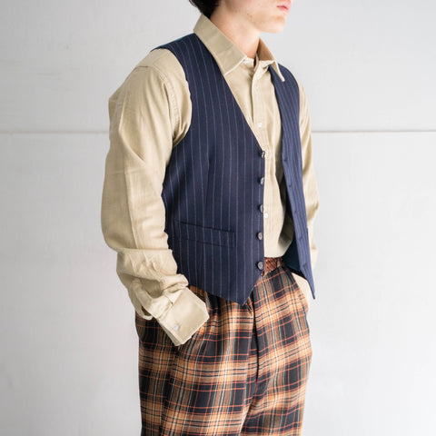 1980-90s japan vintage navy × ironblue striped vest　