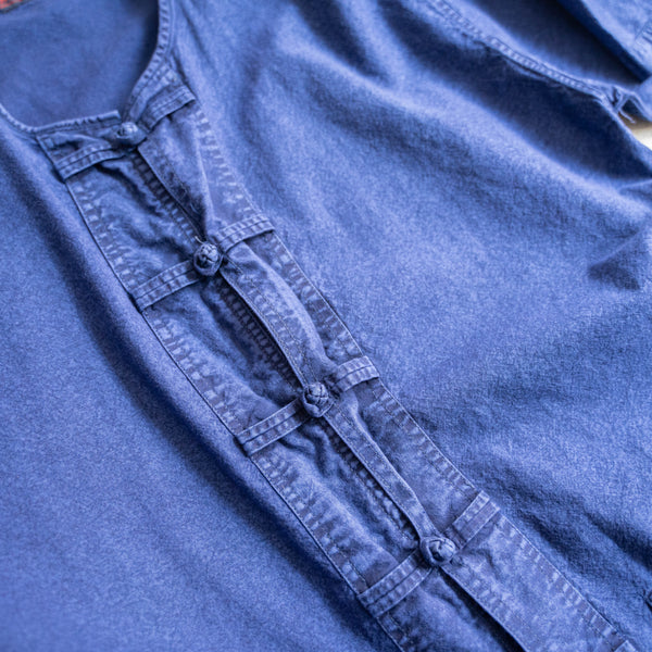 1990-00s blue china no collar s/s shirt