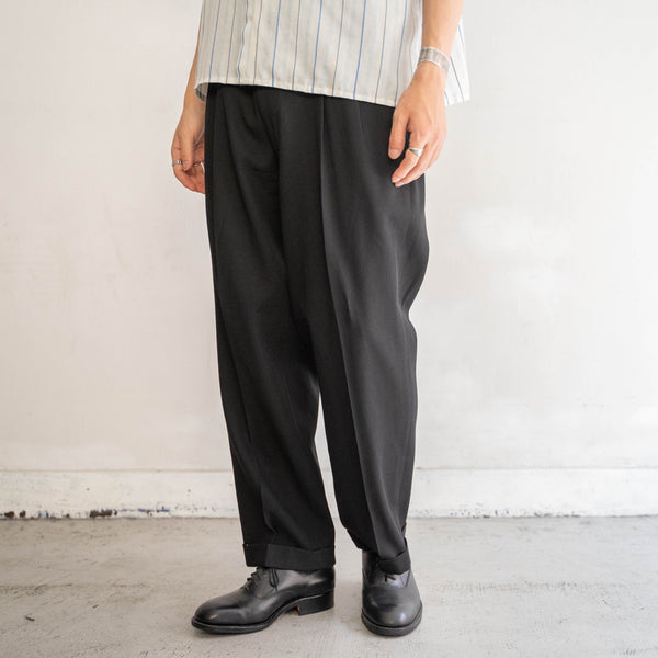1990s Japan vintage black woven two tuck slacks