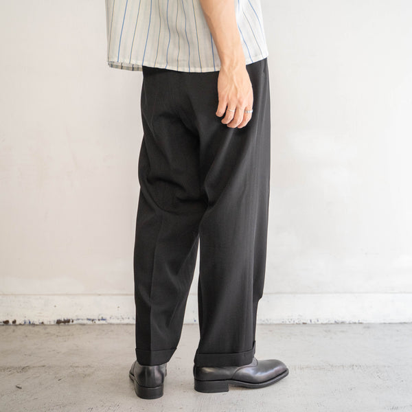 1990s Japan vintage black woven two tuck slacks