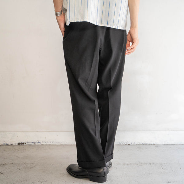 1990s Japan vintage black woven two tuck slacks
