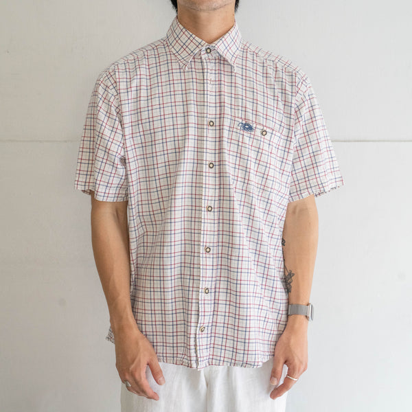 around 1980s white base red × blue checked tyrolean shirt 'remake'