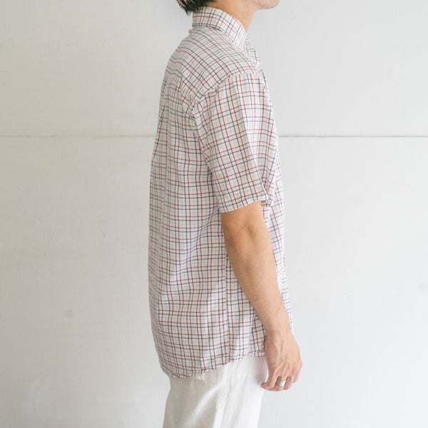 around 1980s white base red × blue checked tyrolean shirt 'remake'