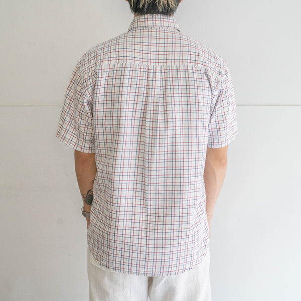 around 1980s white base red × blue checked tyrolean shirt 'remake'