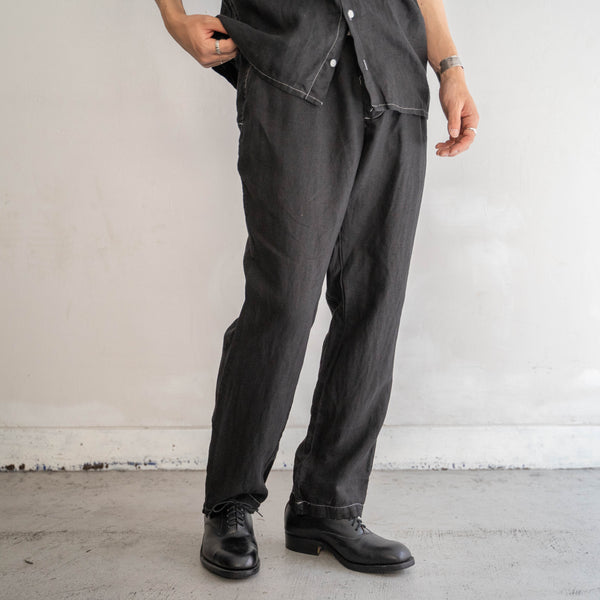 2000s black linen tapered pants -black dyed-