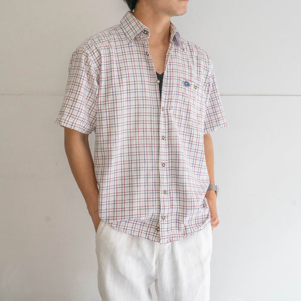 around 1980s white base red × blue checked tyrolean shirt 'remake'