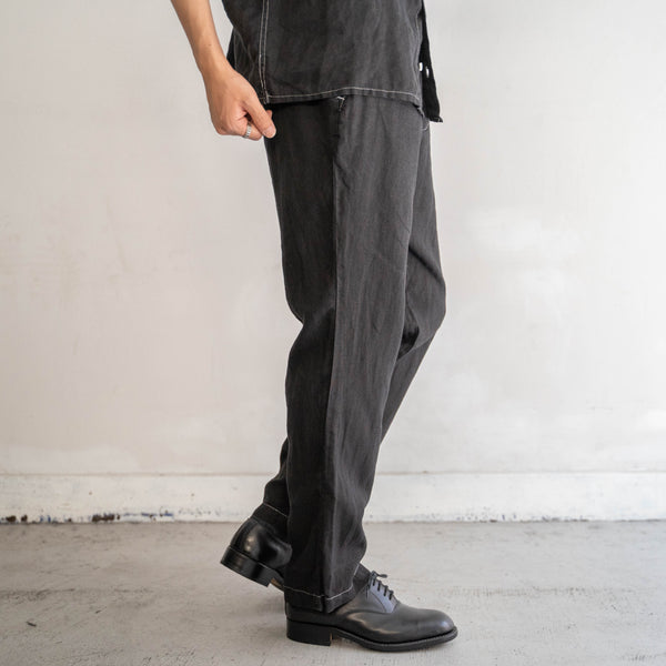 2000s black linen tapered pants -black dyed-
