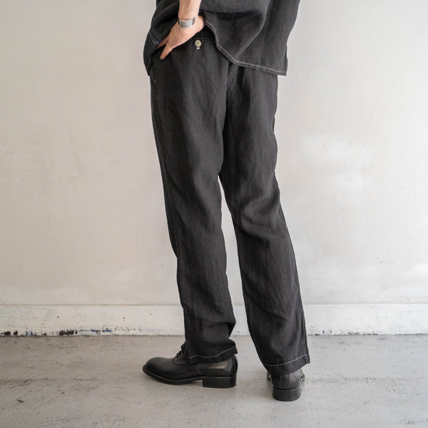 2000s black linen tapered pants -black dyed-