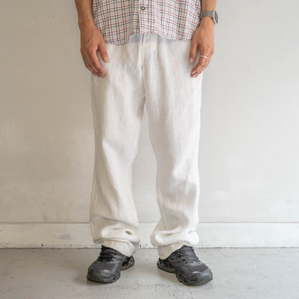 1990s white color all linen easy pants