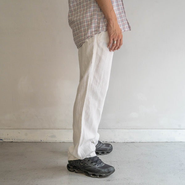 1990s white color all linen easy pants