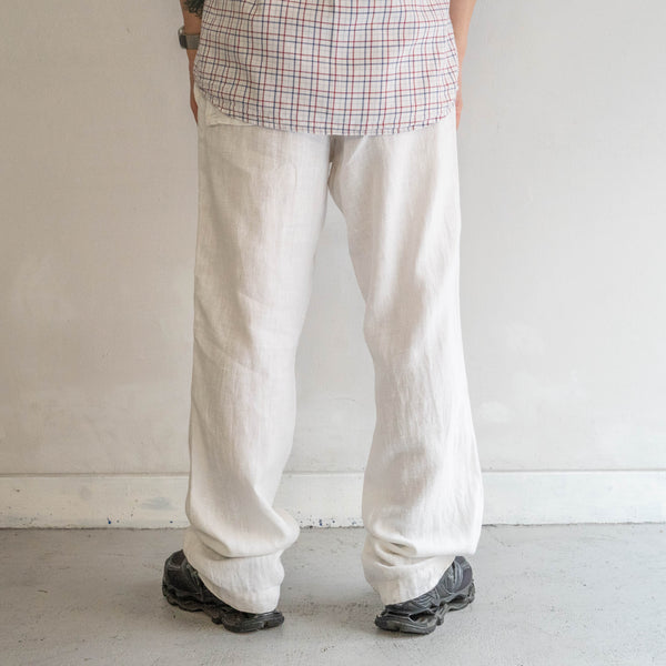 1990s white color all linen easy pants