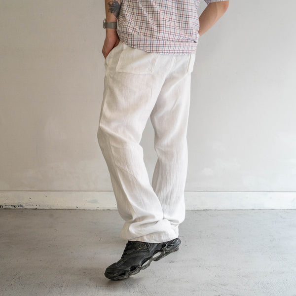 1990s white color all linen easy pants