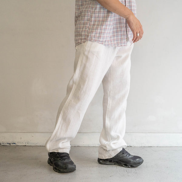 1990s white color all linen easy pants