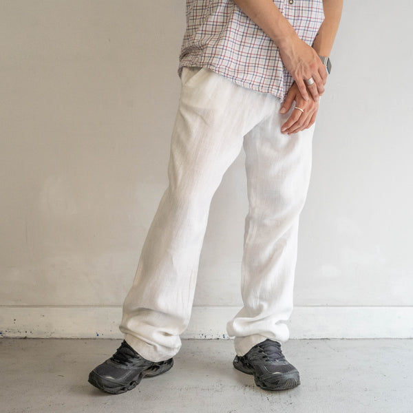 1990s white color all linen easy pants