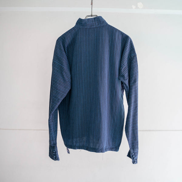 around 1980s blue stripe ethnic smock shirt
