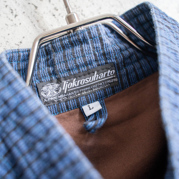 around 1980s blue stripe ethnic smock shirt
