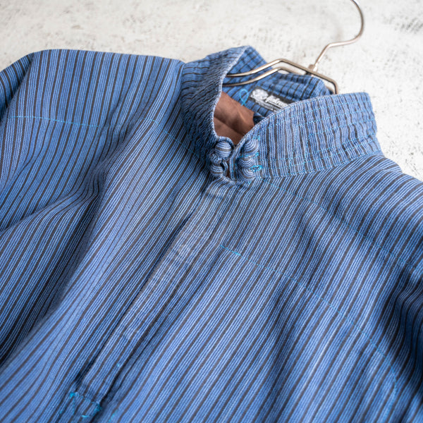 around 1980s blue stripe ethnic smock shirt
