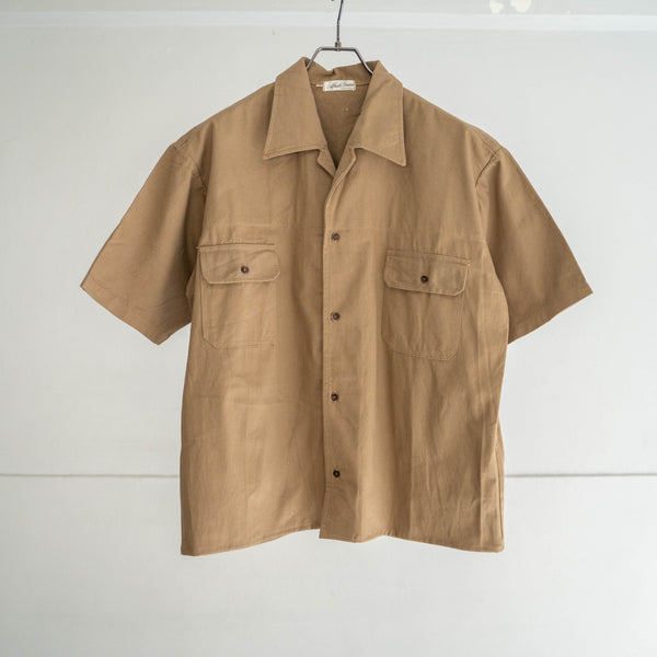 1970s Italy brown cotton work short sleeve shirt 'dead stock' -remake-