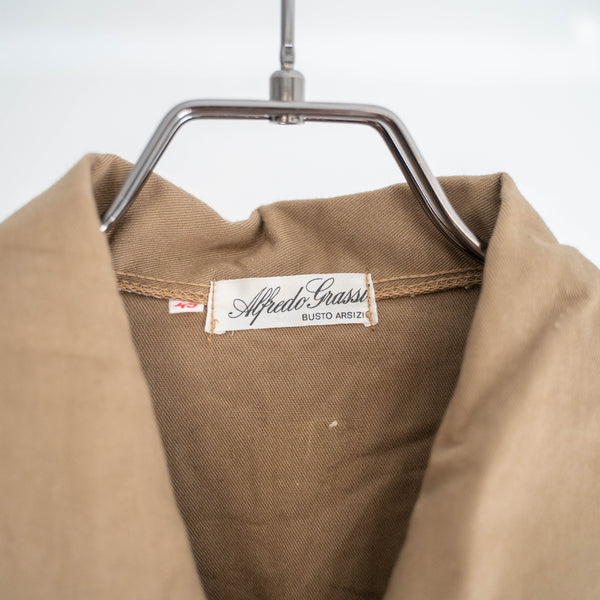 1970s Italy brown cotton work short sleeve shirt 'dead stock' -remake-